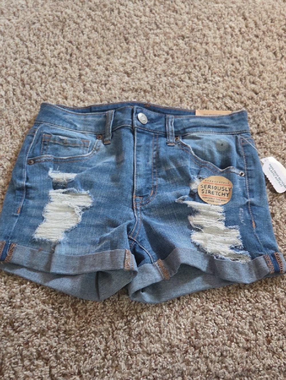 Aeropostale Women's Distressed Blue Denim Jean Shorts